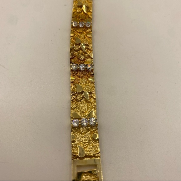 Bracelet 925 Sterling Silver Taiwan Solid Nugget 10k Gold plated vermeil CZ 7” - Picture 4 of 11